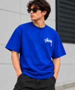 Basic Stussy Tee Model Wear Front Look Blue