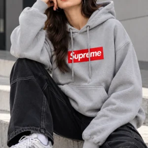 Grey Supreme Hoodie Front View
