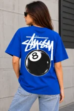Stussy 8 Ball Tee Model Wear Back Look Blue