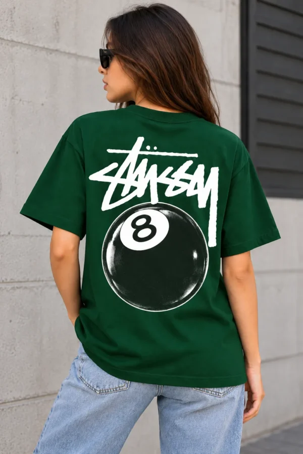 Stussy 8 Ball Tee Model Wear Back Look Green