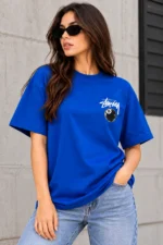 Stussy 8 Ball Tee Model Wear Front Look Blue
