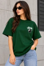 Stussy 8 Ball Tee Model Wear Front Look Green