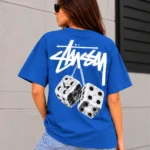 Stussy Dice Tee Model Wear Back Look Blue