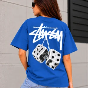 Stussy Dice Tee Model Wear Back Look Blue
