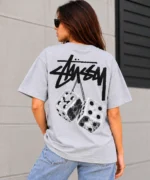 Stussy Dice Tee Model Wear Back Look Grey