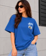 Stussy Dice Tee Model Wear Front Look Blue