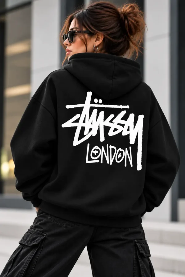 Stussy London Hoodie Model Wear Back Look