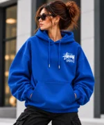 Stussy London Hoodie Model Wear Front Look blue