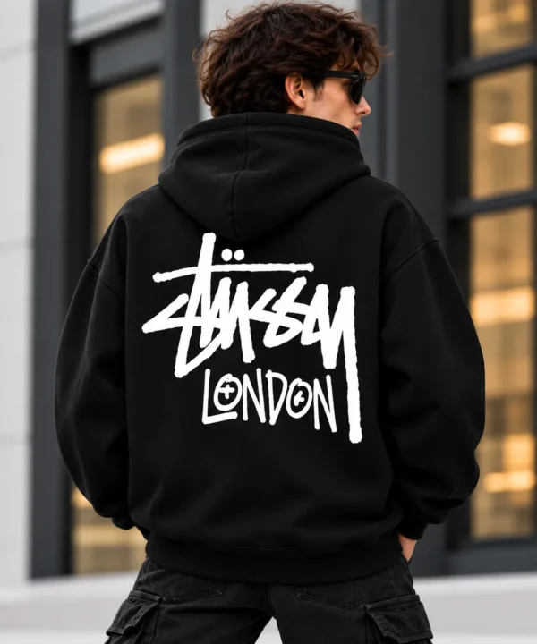 Stussy London Zip Hoodie Model Wear Back Look