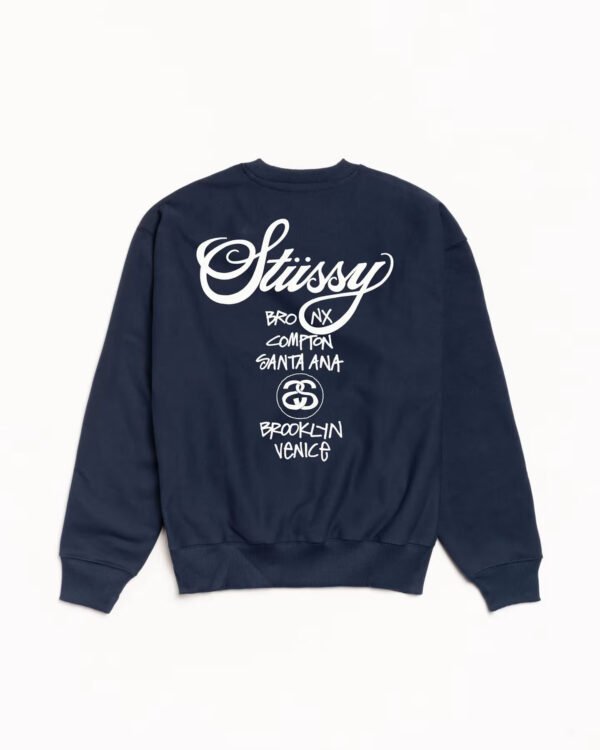 Stussy World Tour Crewneck Navy Back