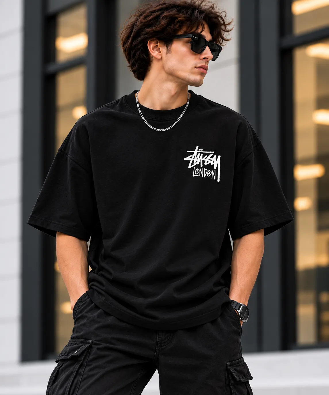 Stussy London Tee Model Wear Front Look Stussy London Tee Model Wear Front Look