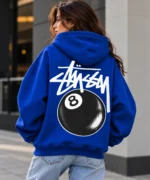8 ball stussy hoodie model wear back look