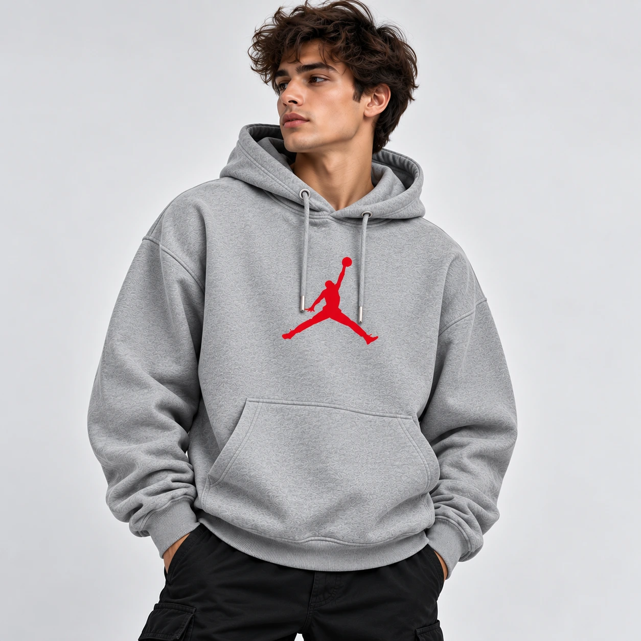 Grey Jordan Hoodie model wear look Grey Jordan Hoodie model wear look
