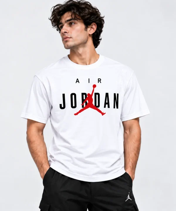 air jordan t shirt white model wear front look
