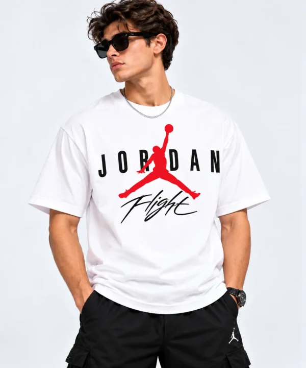 jordan flight t shirt white model wear front look
