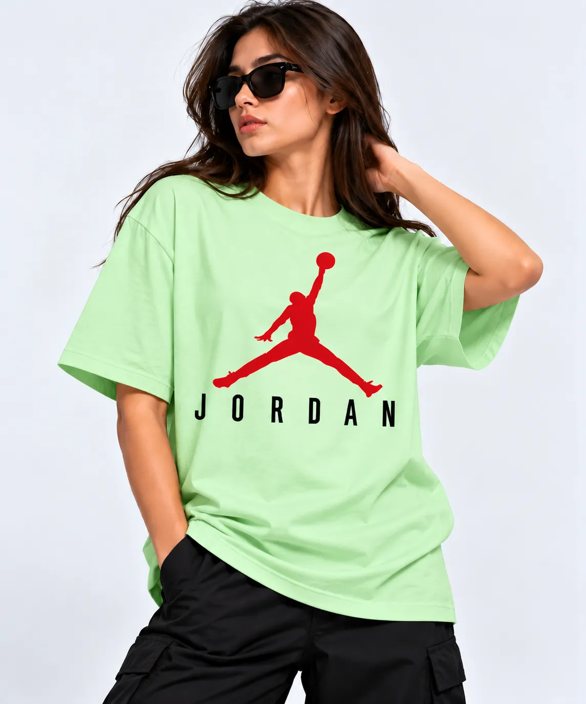 jordan jumpman t shirt green model wear front look jordan jumpman t shirt green model wear front look