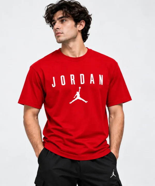 jordan t shirt mens red model wear front look