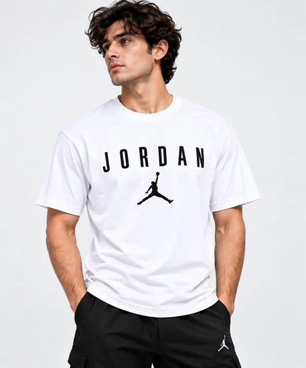 jordan t shirt mens white model wear front look