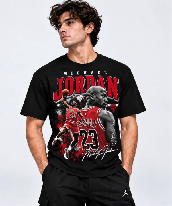 michael jordan t shirt black front look model wear
