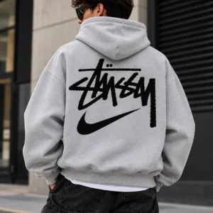 nike stussy hoodie model wear back look